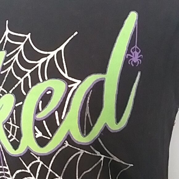 Wicked T Shirt  Women's Black Silver Spider Web Green Spell Out M - Picture 4 of 6